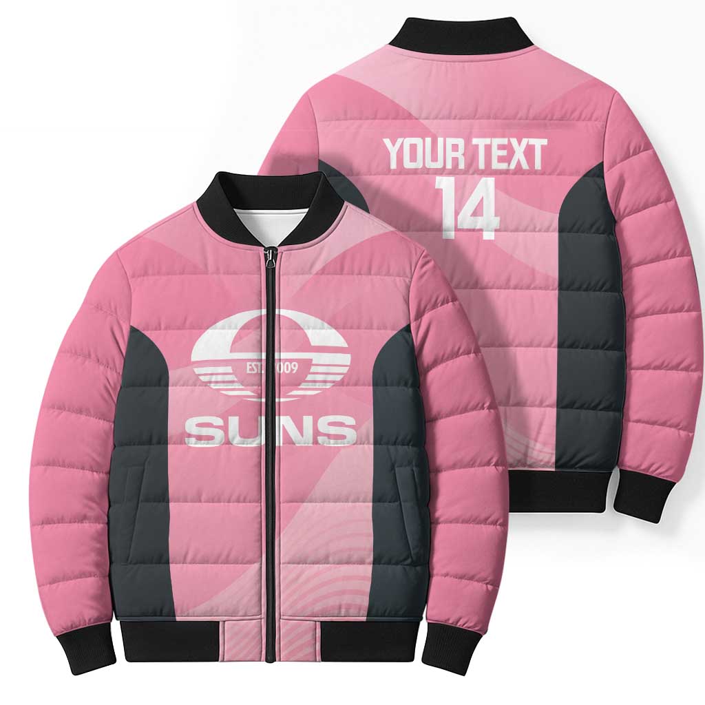 Suns Football Custom Bomber Puffer Jacket Gold Coast Est 2009 Pink - Aussie Hoodie