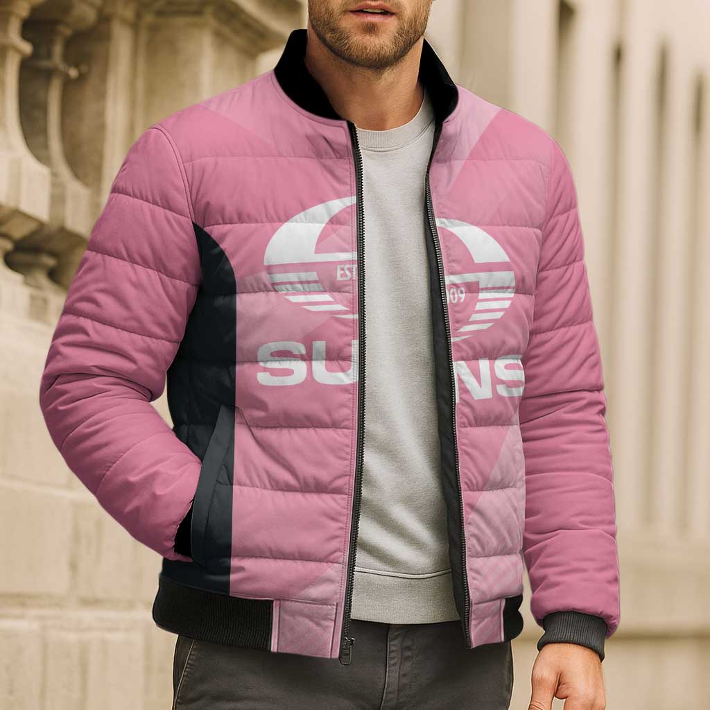 Suns Football Custom Bomber Puffer Jacket Gold Coast Est 2009 Pink - Aussie Hoodie