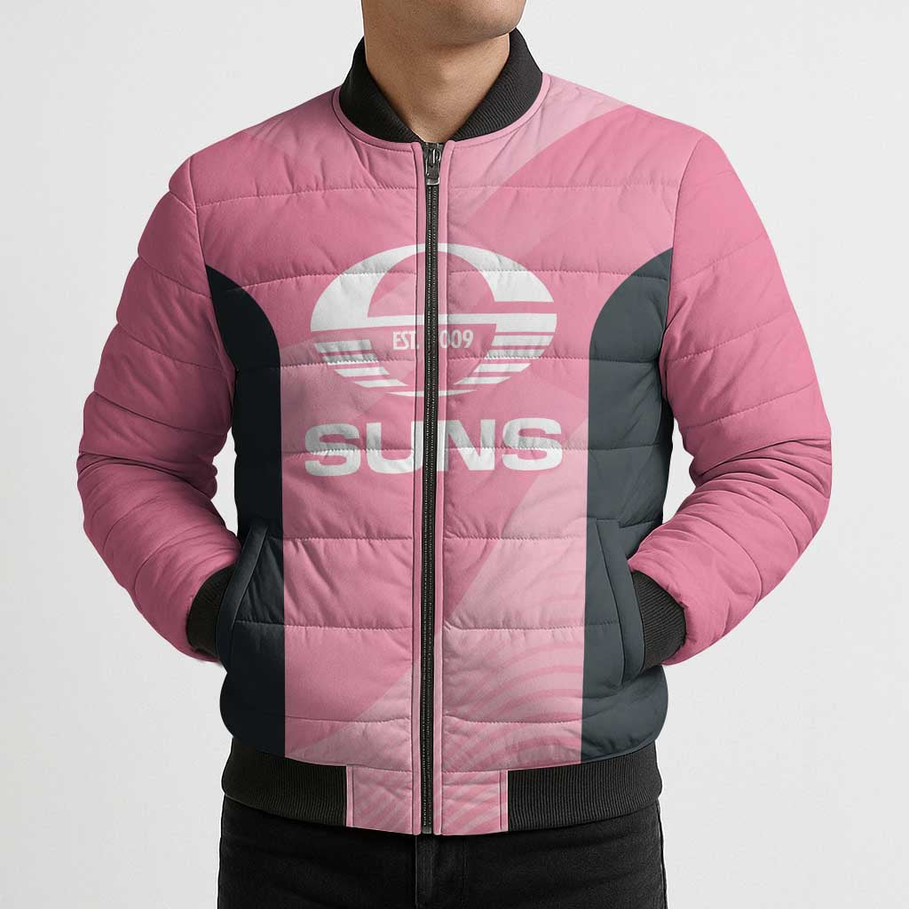 Suns Football Custom Bomber Puffer Jacket Gold Coast Est 2009 Pink - Aussie Hoodie