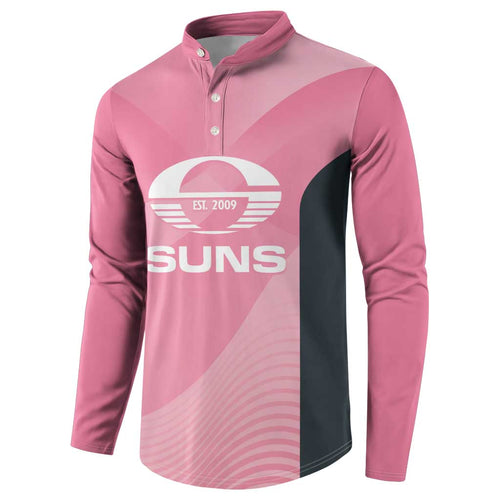 Suns Football Custom Button Sweatshirt Gold Coast Est 2009 Pink - Aussie Hoodie