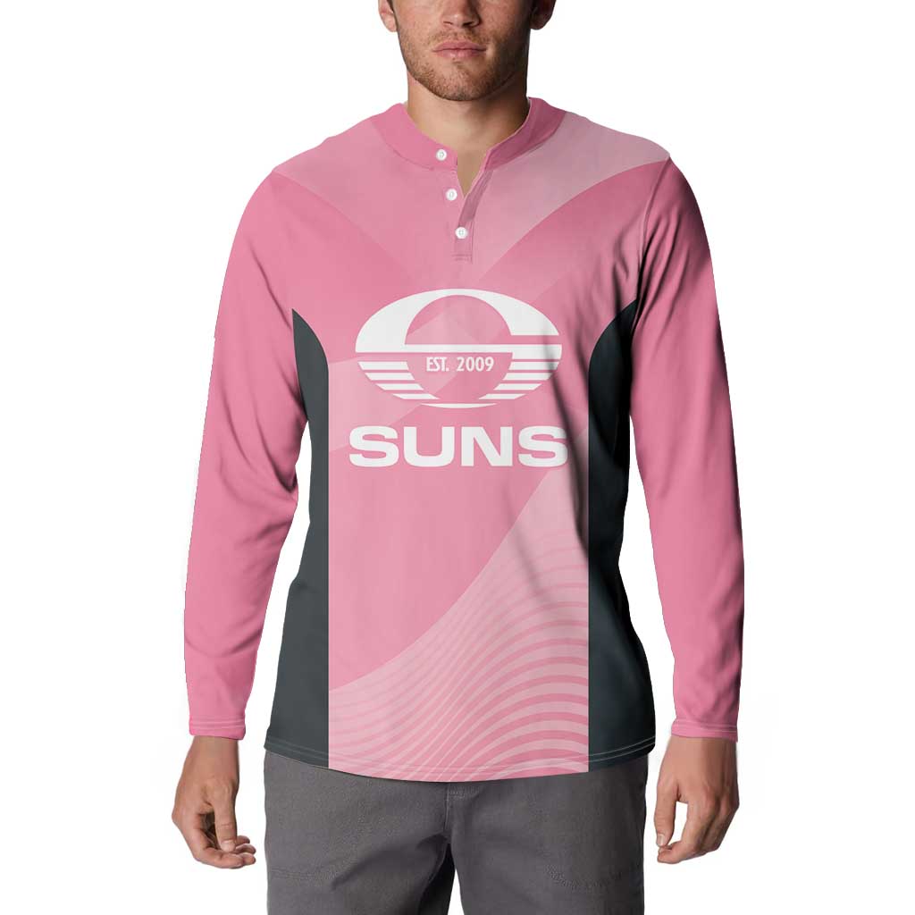 Suns Football Custom Button Sweatshirt Gold Coast Est 2009 Pink - Aussie Hoodie