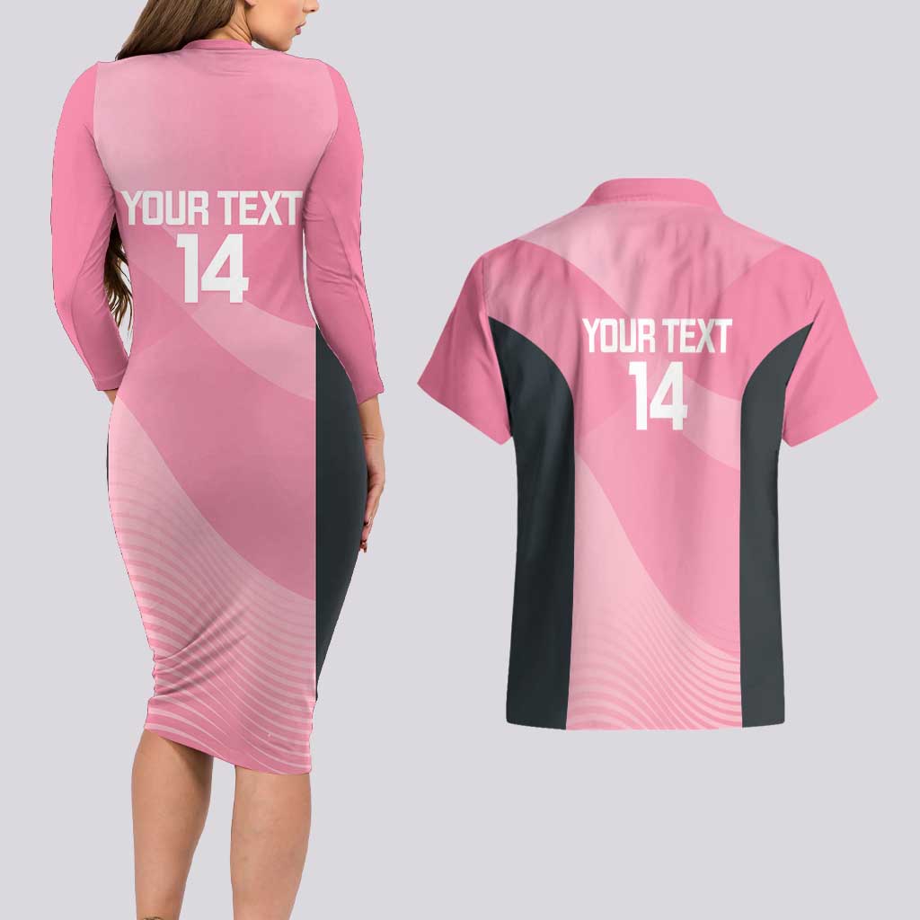 Suns Football Custom Couples Matching Long Sleeve Bodycon Dress and Hawaiian Shirt Gold Coast Est 2009 Pink - Aussie Hoodie