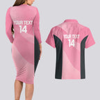 Suns Football Custom Couples Matching Long Sleeve Bodycon Dress and Hawaiian Shirt Gold Coast Est 2009 Pink - Aussie Hoodie