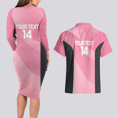 Suns Football Custom Couples Matching Long Sleeve Bodycon Dress and Hawaiian Shirt Gold Coast Est 2009 Pink - Aussie Hoodie