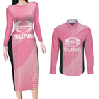 Suns Football Custom Couples Matching Long Sleeve Bodycon Dress and Long Sleeve Button Shirt Gold Coast Est 2009 Pink - Aussie Hoodie