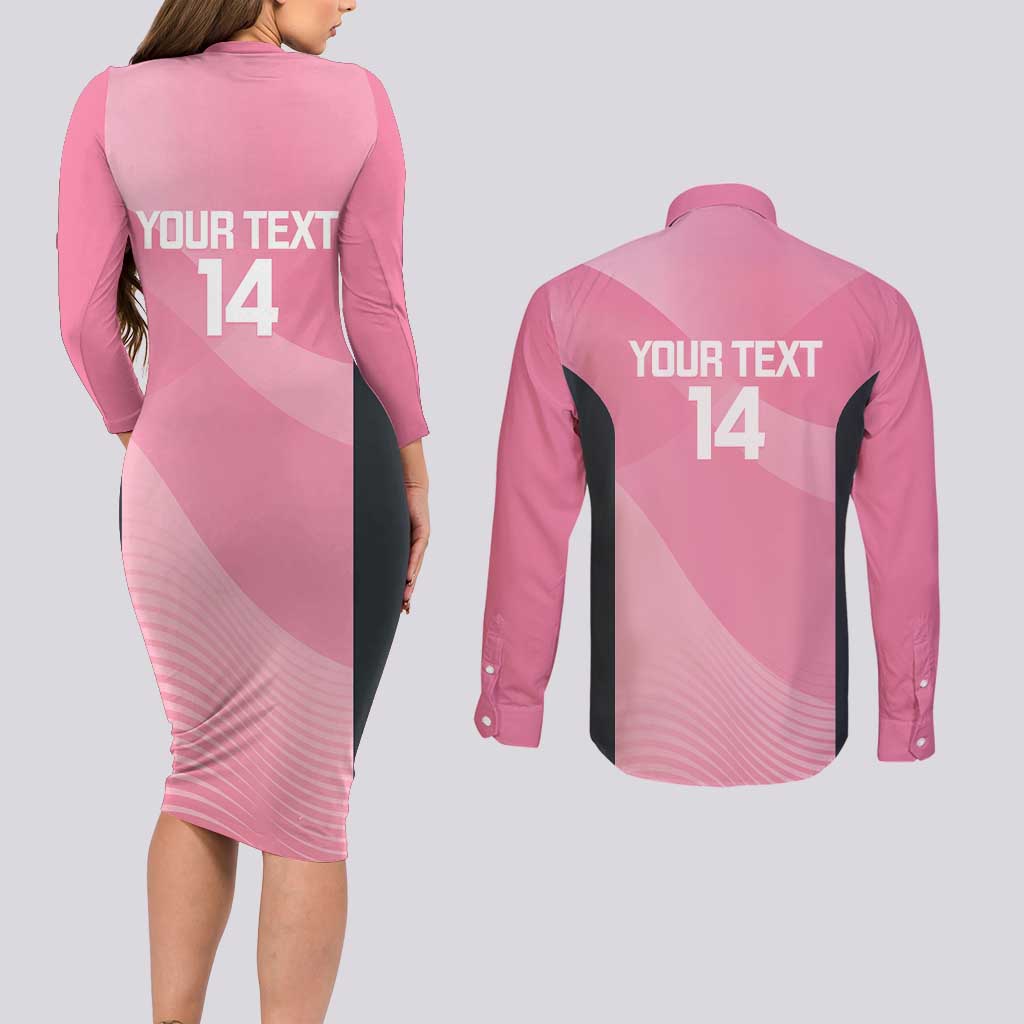 Suns Football Custom Couples Matching Long Sleeve Bodycon Dress and Long Sleeve Button Shirt Gold Coast Est 2009 Pink - Aussie Hoodie