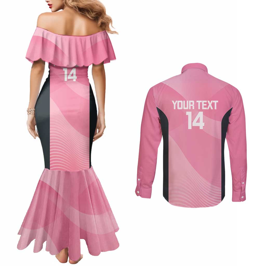 Suns Football Custom Couples Matching Mermaid Dress and Long Sleeve Button Shirt Gold Coast Est 2009 Pink - Aussie Hoodie