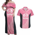 Suns Football Custom Couples Matching Off Shoulder Maxi Dress and Hawaiian Shirt Gold Coast Est 2009 Pink - Aussie Hoodie