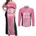 Suns Football Custom Couples Matching Off Shoulder Maxi Dress and Long Sleeve Button Shirt Gold Coast Est 2009 Pink - Aussie Hoodie