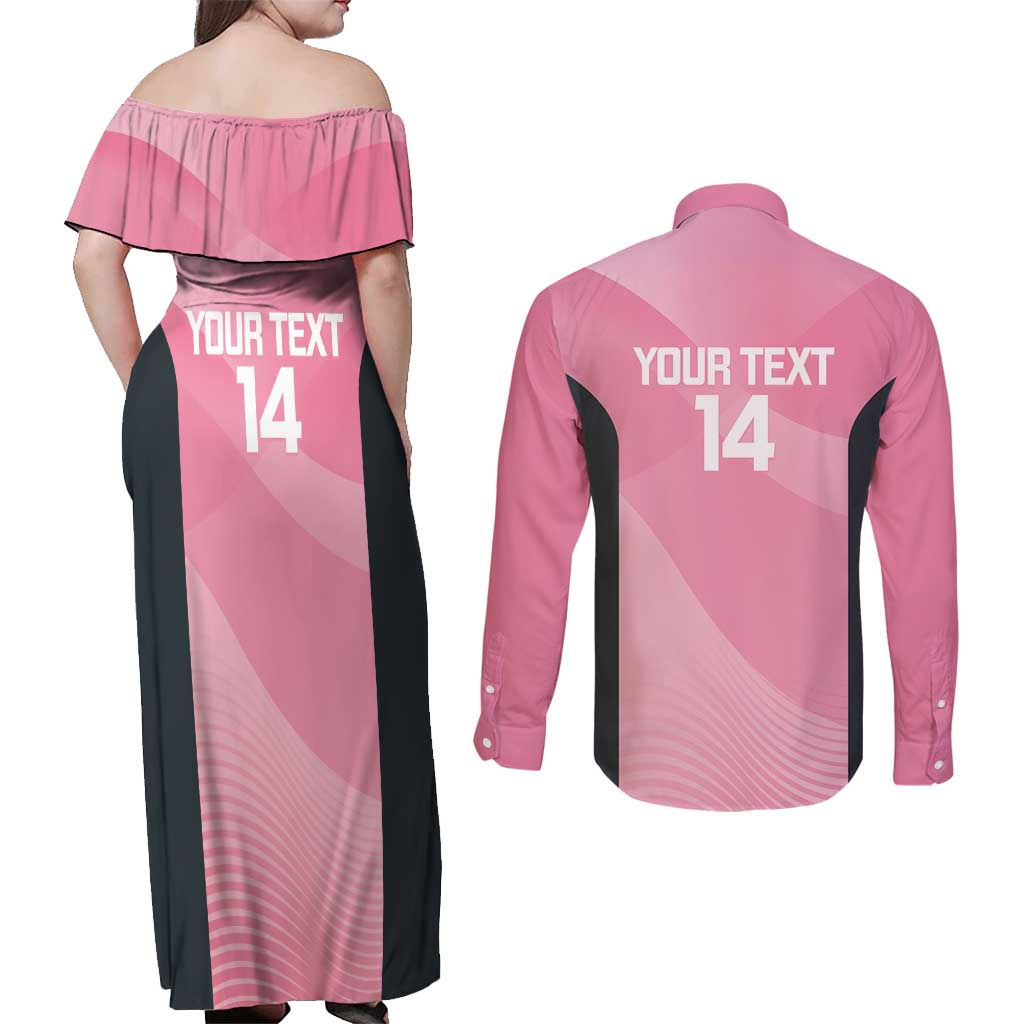 Suns Football Custom Couples Matching Off Shoulder Maxi Dress and Long Sleeve Button Shirt Gold Coast Est 2009 Pink - Aussie Hoodie