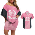 Suns Football Custom Couples Matching Off Shoulder Short Dress and Hawaiian Shirt Gold Coast Est 2009 Pink - Aussie Hoodie