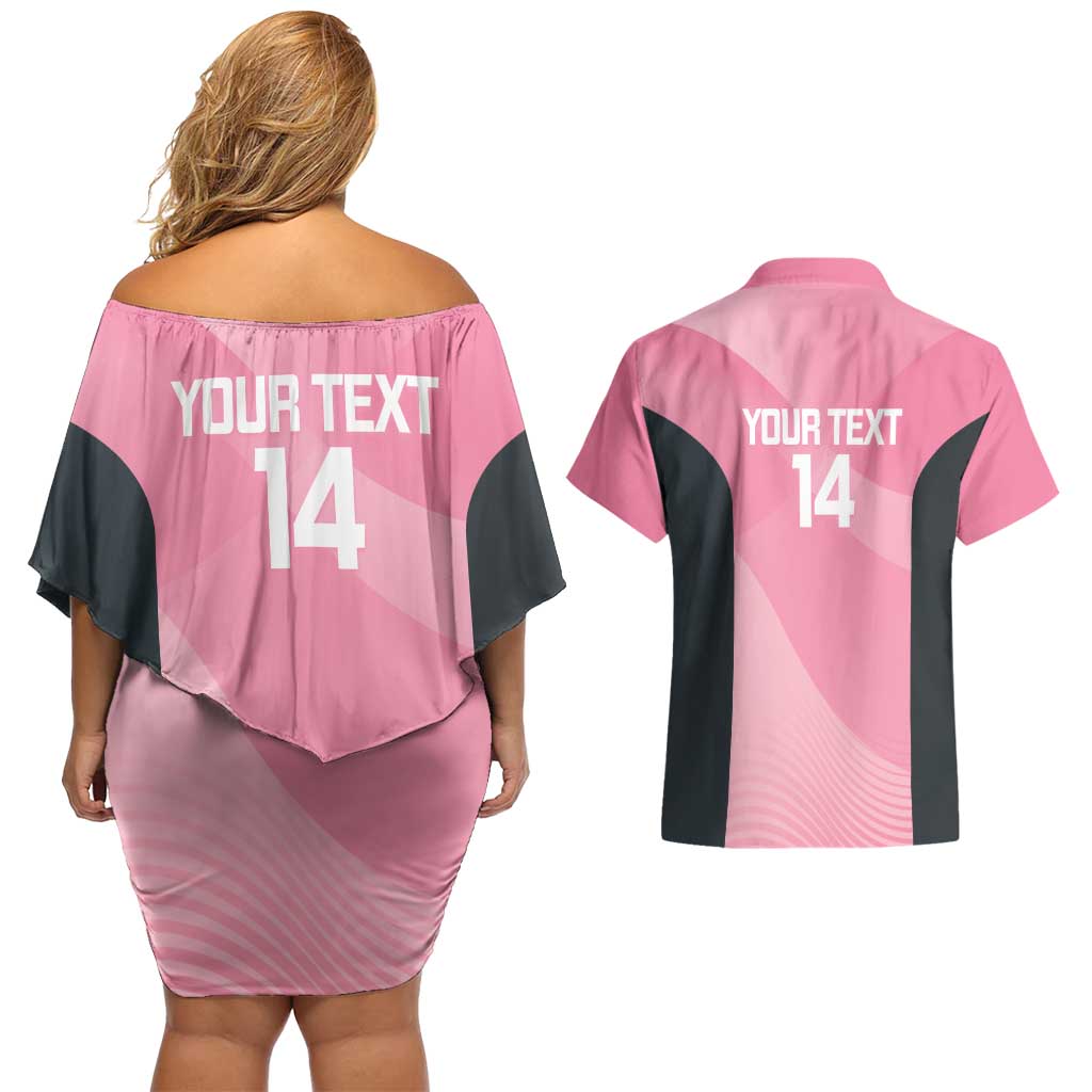 Suns Football Custom Couples Matching Off Shoulder Short Dress and Hawaiian Shirt Gold Coast Est 2009 Pink - Aussie Hoodie