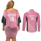 Suns Football Custom Couples Matching Off Shoulder Short Dress and Long Sleeve Button Shirt Gold Coast Est 2009 Pink - Aussie Hoodie