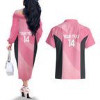 Suns Football Custom Couples Matching Off The Shoulder Long Sleeve Dress and Hawaiian Shirt Gold Coast Est 2009 Pink - Aussie Hoodie