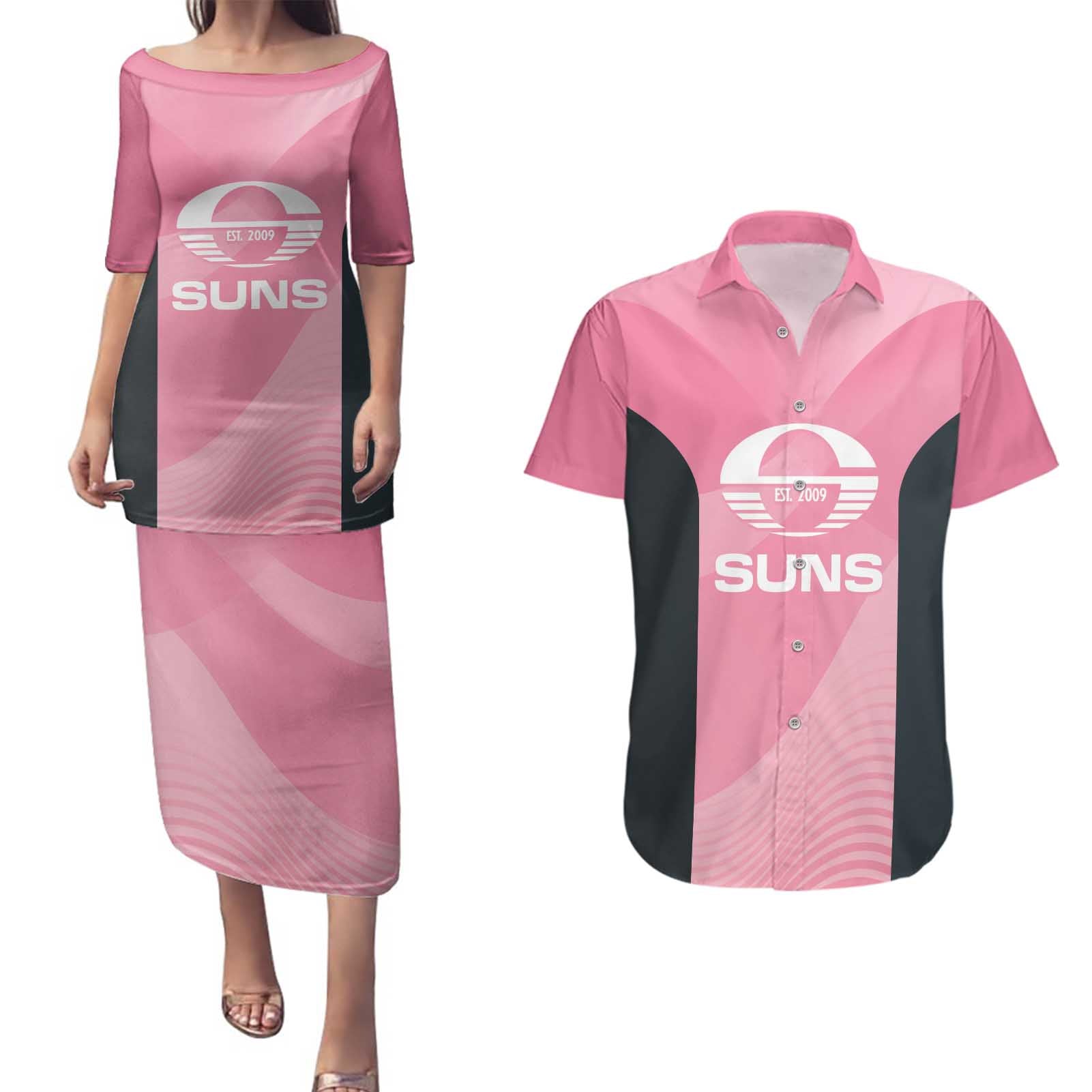 Suns Football Custom Couples Matching Puletasi and Hawaiian Shirt Gold Coast Est 2009 Pink - Aussie Hoodie