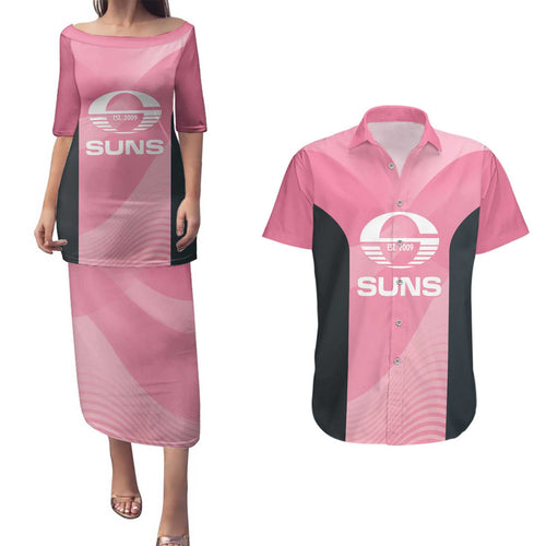 Suns Football Custom Couples Matching Puletasi and Hawaiian Shirt Gold Coast Est 2009 Pink - Aussie Hoodie