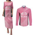 Suns Football Custom Couples Matching Puletasi and Long Sleeve Button Shirt Gold Coast Est 2009 Pink - Aussie Hoodie