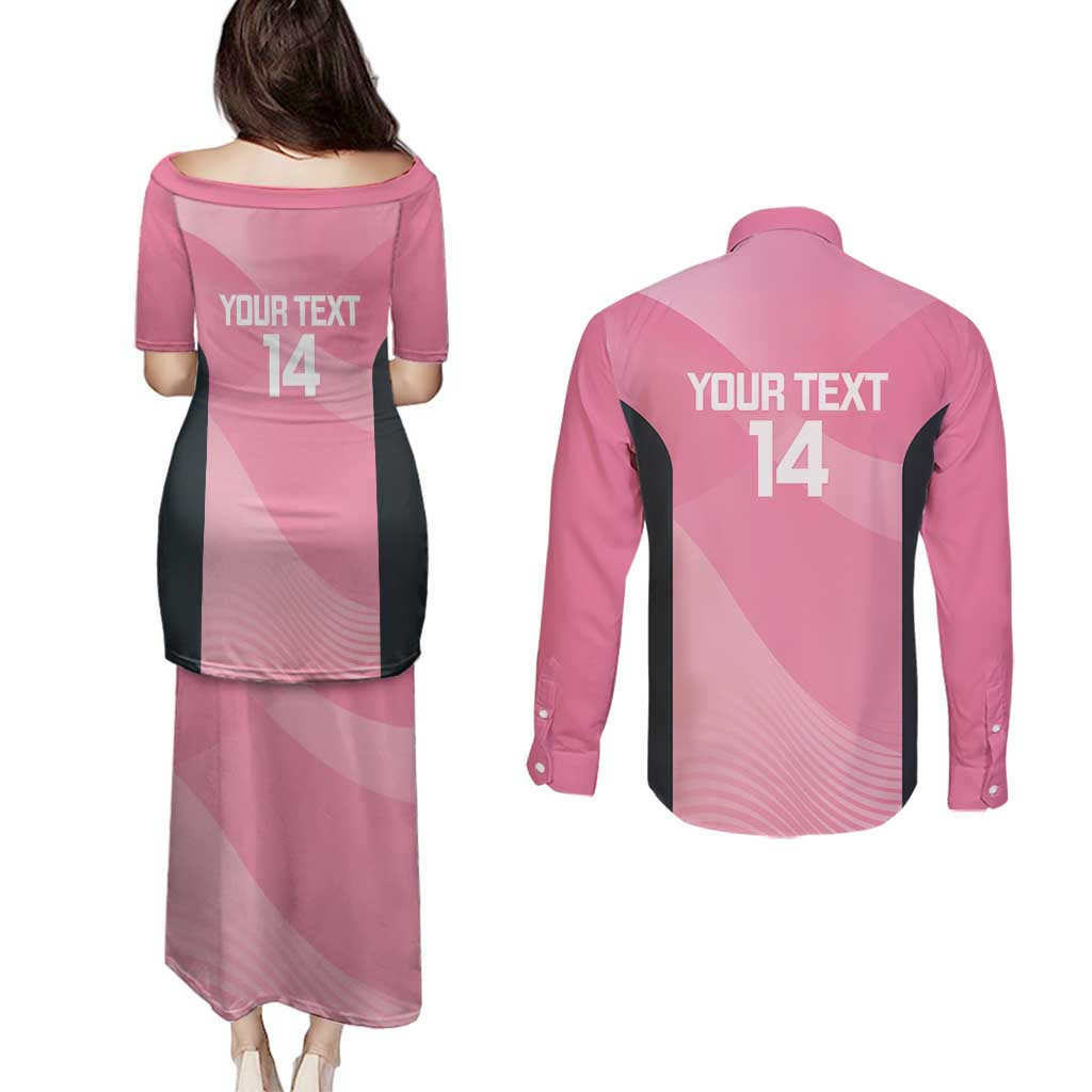 Suns Football Custom Couples Matching Puletasi and Long Sleeve Button Shirt Gold Coast Est 2009 Pink - Aussie Hoodie