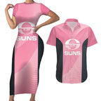 Suns Football Custom Couples Matching Short Sleeve Bodycon Dress and Hawaiian Shirt Gold Coast Est 2009 Pink - Aussie Hoodie
