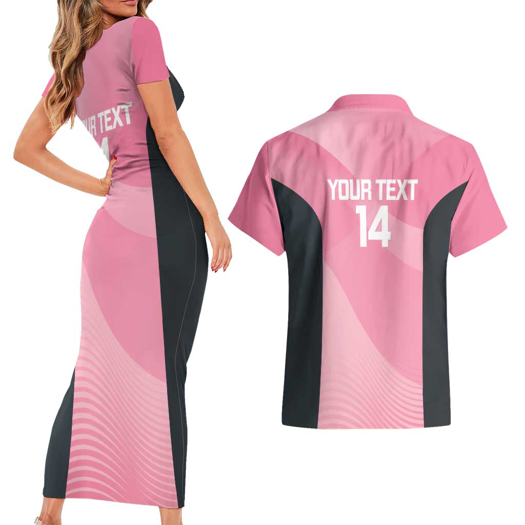 Suns Football Custom Couples Matching Short Sleeve Bodycon Dress and Hawaiian Shirt Gold Coast Est 2009 Pink - Aussie Hoodie
