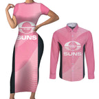 Suns Football Custom Couples Matching Short Sleeve Bodycon Dress and Long Sleeve Button Shirt Gold Coast Est 2009 Pink - Aussie Hoodie