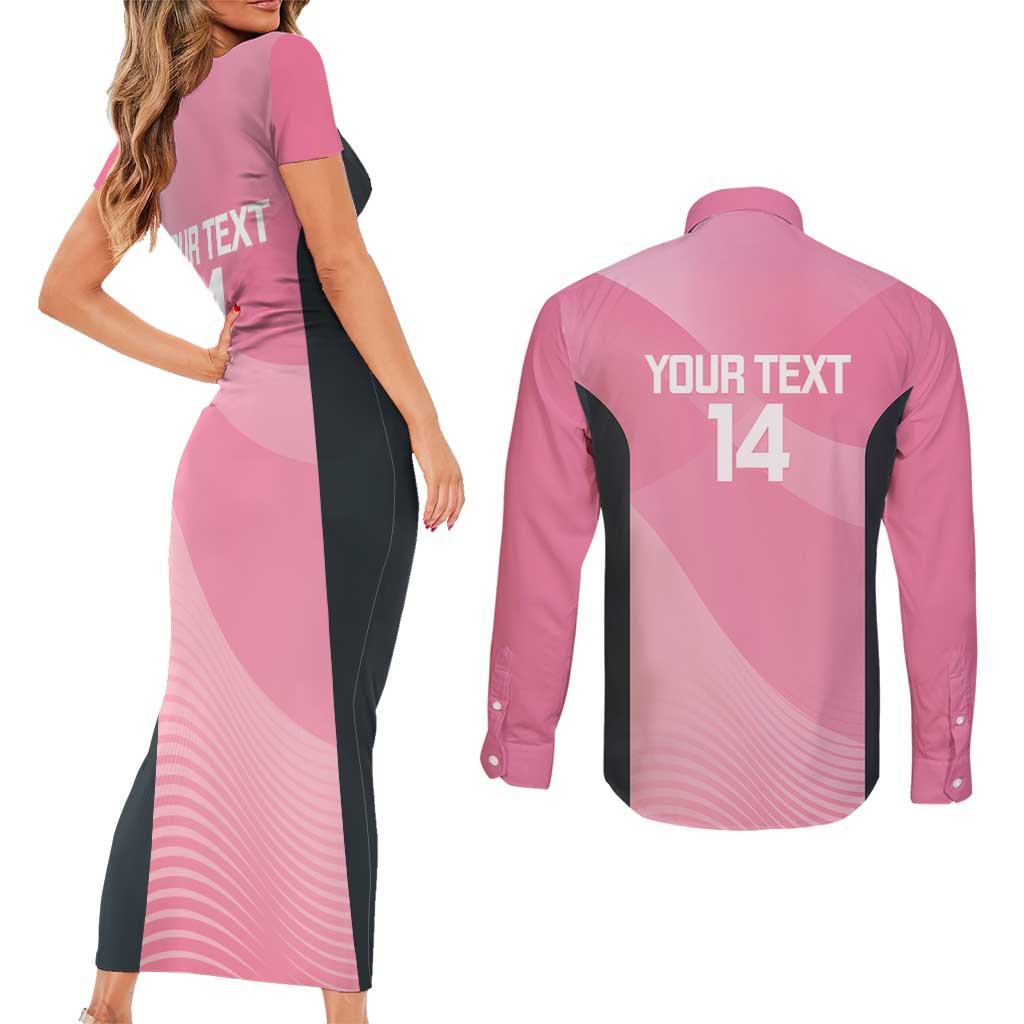 Suns Football Custom Couples Matching Short Sleeve Bodycon Dress and Long Sleeve Button Shirt Gold Coast Est 2009 Pink - Aussie Hoodie