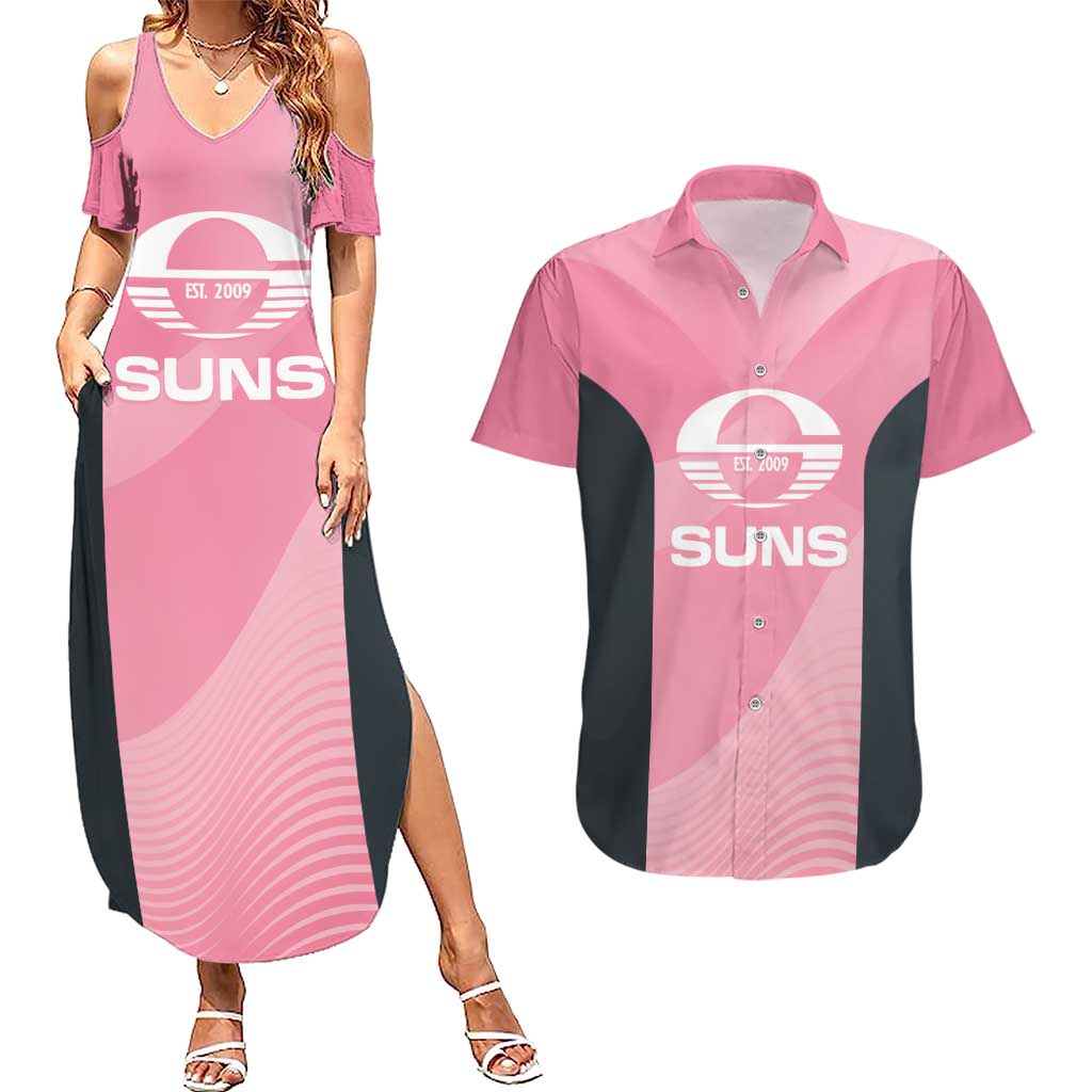 Suns Football Custom Couples Matching Summer Maxi Dress and Hawaiian Shirt Gold Coast Est 2009 Pink - Aussie Hoodie