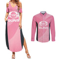 Suns Football Custom Couples Matching Summer Maxi Dress and Long Sleeve Button Shirt Gold Coast Est 2009 Pink - Aussie Hoodie