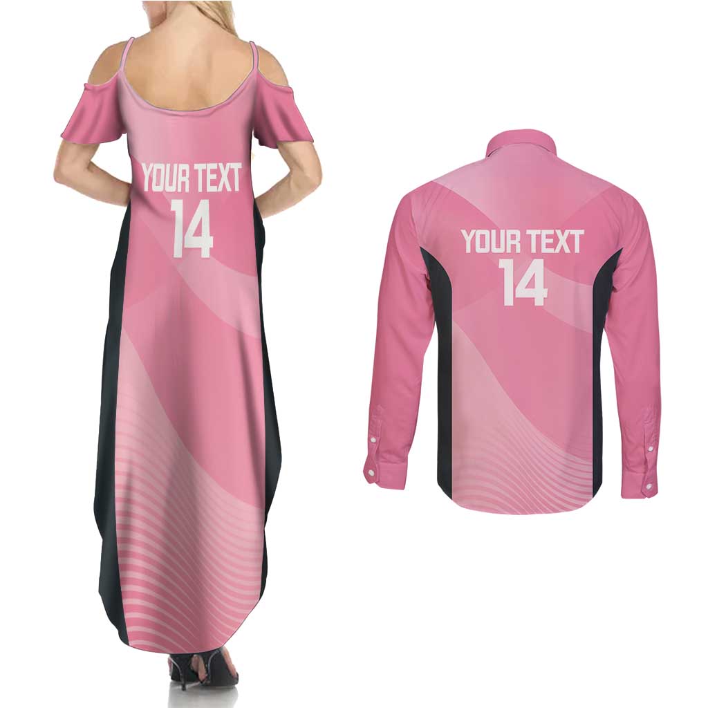 Suns Football Custom Couples Matching Summer Maxi Dress and Long Sleeve Button Shirt Gold Coast Est 2009 Pink - Aussie Hoodie