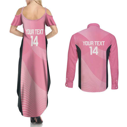 Suns Football Custom Couples Matching Summer Maxi Dress and Long Sleeve Button Shirt Gold Coast Est 2009 Pink - Aussie Hoodie