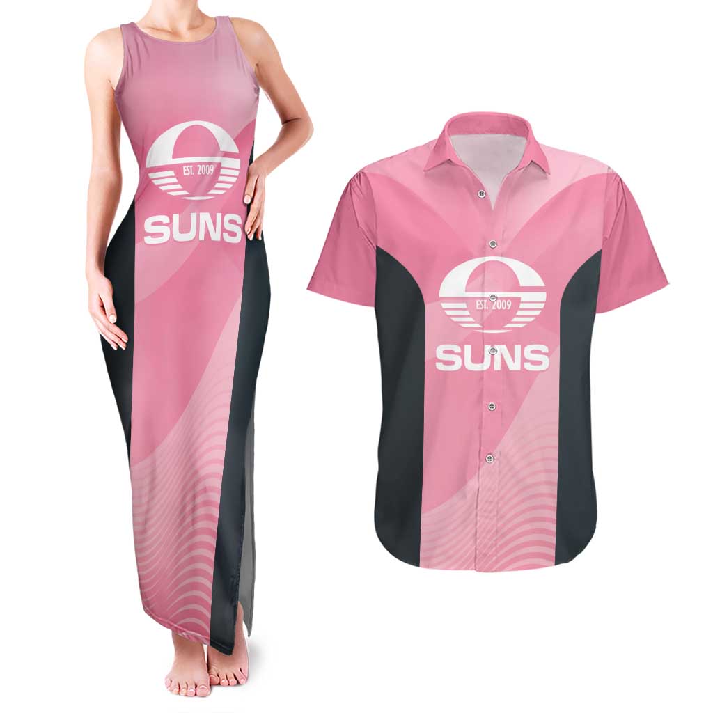 Suns Football Custom Couples Matching Tank Maxi Dress and Hawaiian Shirt Gold Coast Est 2009 Pink - Aussie Hoodie