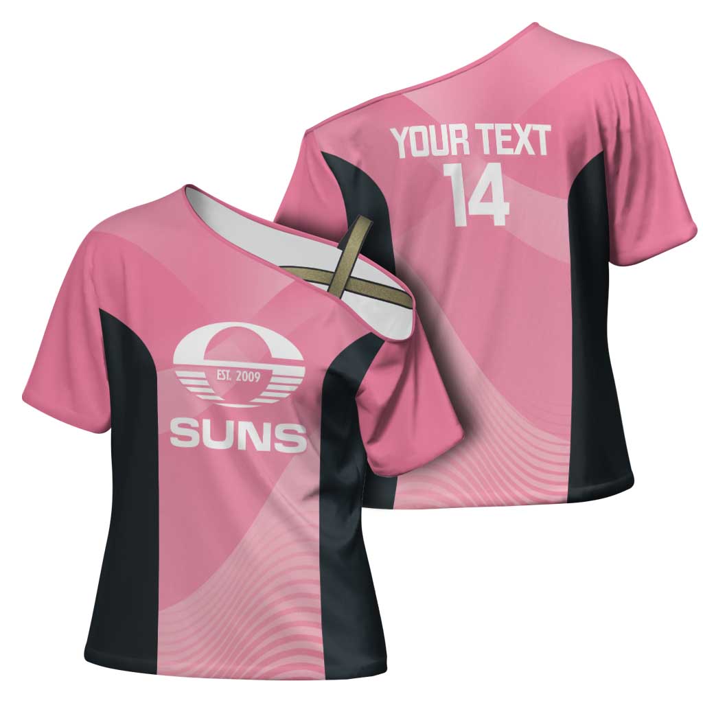 Suns Football Custom Cross Shoulder Shirt Gold Coast Est 2009 Pink - Aussie Hoodie