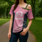 Suns Football Custom Cross Shoulder Shirt Gold Coast Est 2009 Pink - Aussie Hoodie