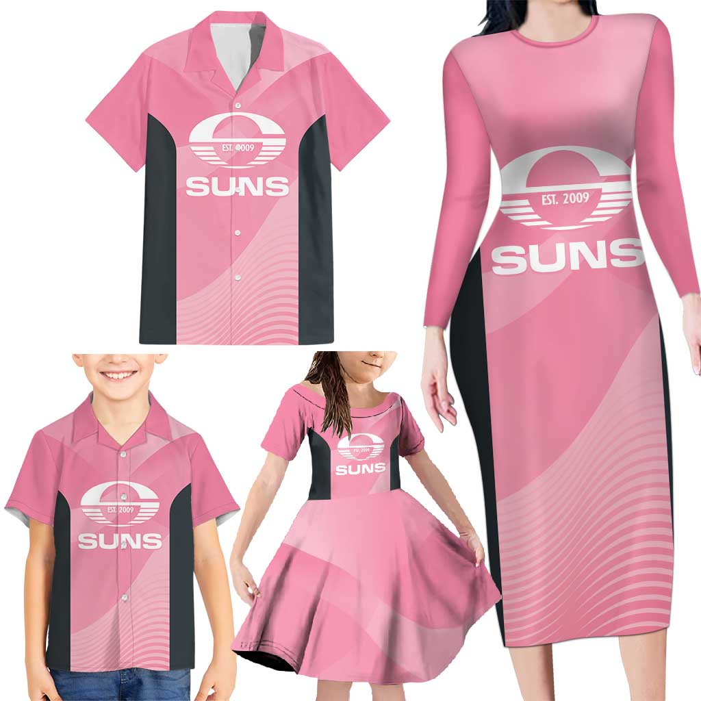 Suns Football Custom Family Matching Long Sleeve Bodycon Dress and Hawaiian Shirt Gold Coast Est 2009 Pink - Aussie Hoodie
