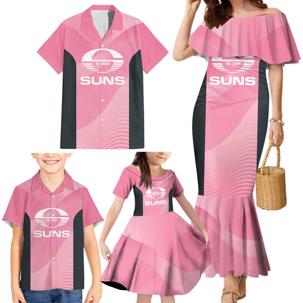 Suns Football Custom Family Matching Mermaid Dress and Hawaiian Shirt Gold Coast Est 2009 Pink - Aussie Hoodie