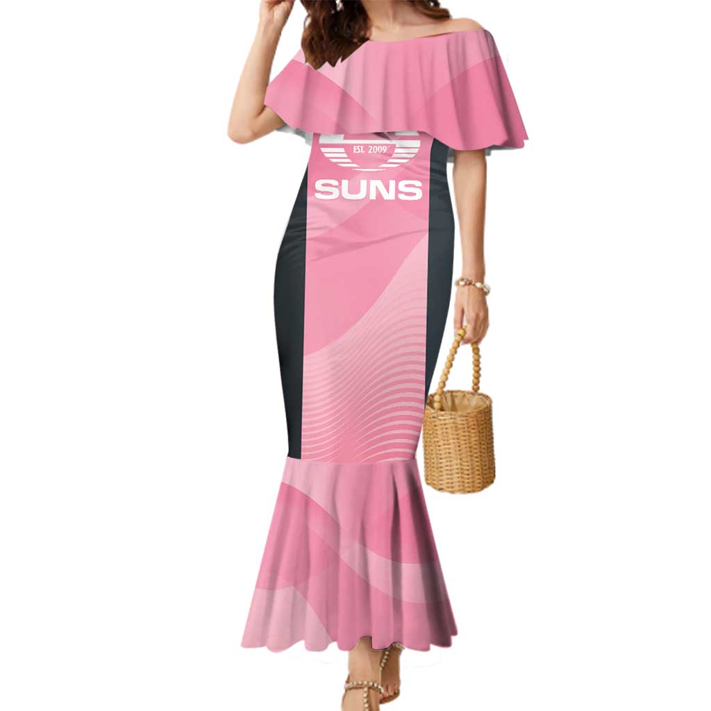 Suns Football Custom Family Matching Mermaid Dress and Hawaiian Shirt Gold Coast Est 2009 Pink - Aussie Hoodie