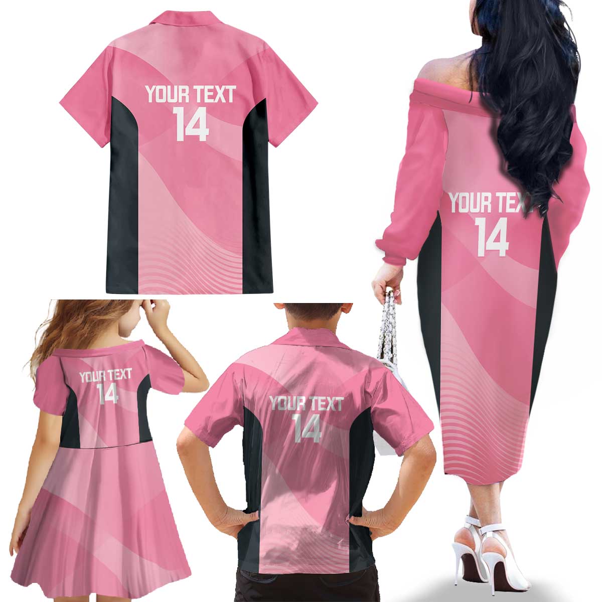 Suns Football Custom Family Matching Off The Shoulder Long Sleeve Dress and Hawaiian Shirt Gold Coast Est 2009 Pink - Aussie Hoodie