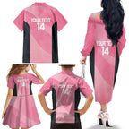 Suns Football Custom Family Matching Off The Shoulder Long Sleeve Dress and Hawaiian Shirt Gold Coast Est 2009 Pink - Aussie Hoodie
