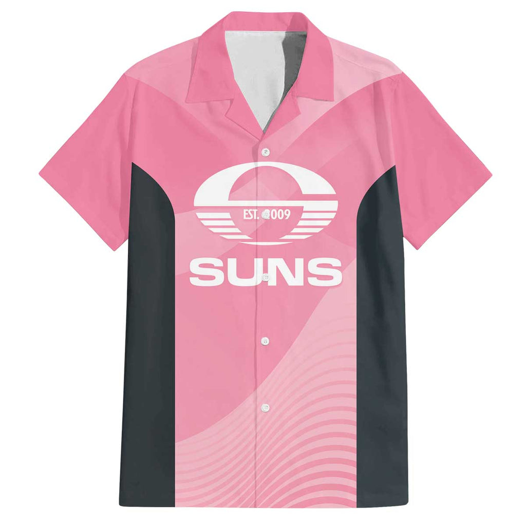 Suns Football Custom Family Matching Off The Shoulder Long Sleeve Dress and Hawaiian Shirt Gold Coast Est 2009 Pink - Aussie Hoodie