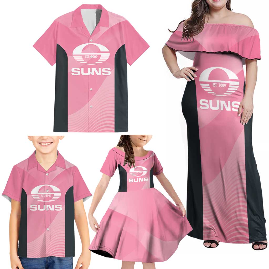 Suns Football Custom Family Matching Off Shoulder Maxi Dress and Hawaiian Shirt Gold Coast Est 2009 Pink - Aussie Hoodie