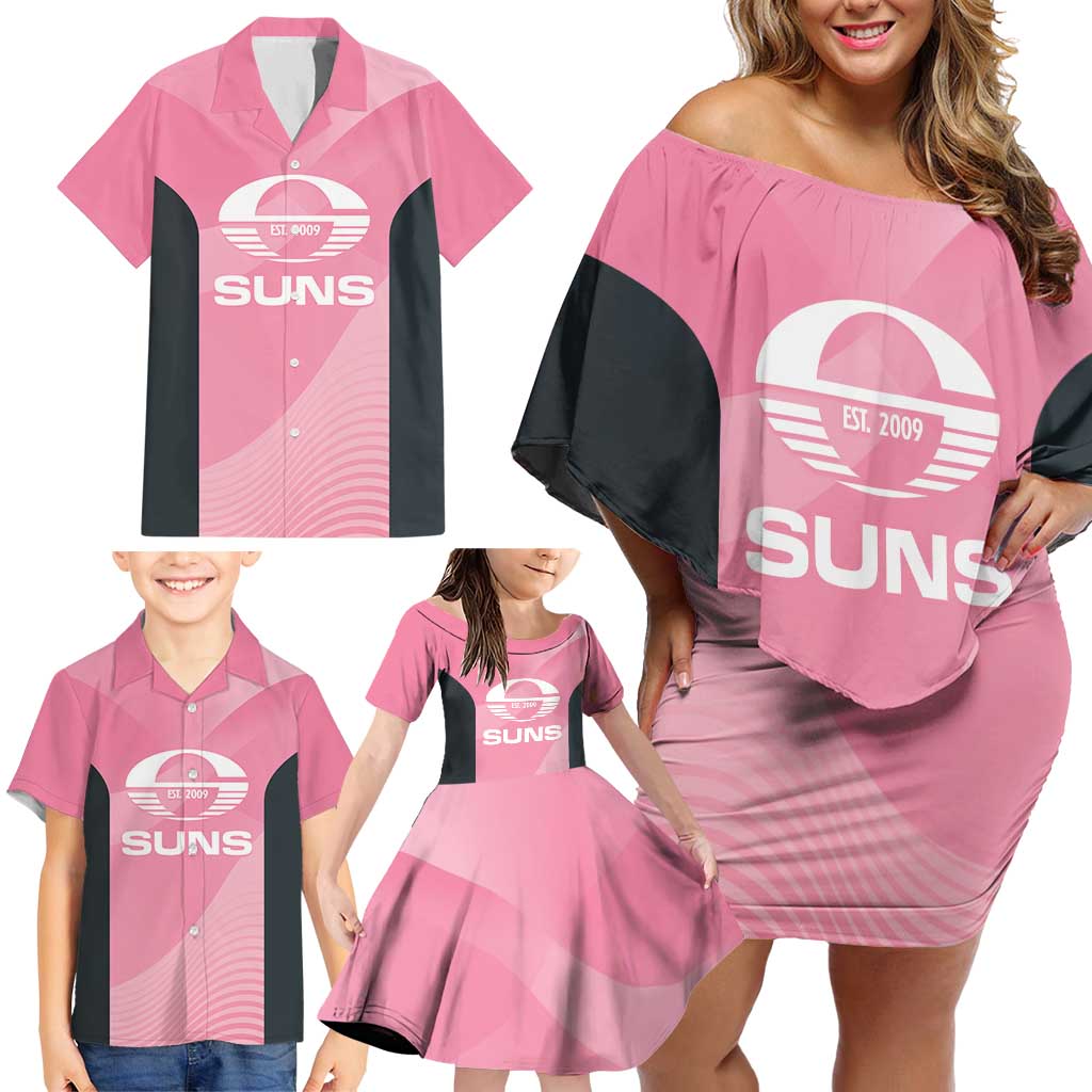 Suns Football Custom Family Matching Off Shoulder Short Dress and Hawaiian Shirt Gold Coast Est 2009 Pink - Aussie Hoodie