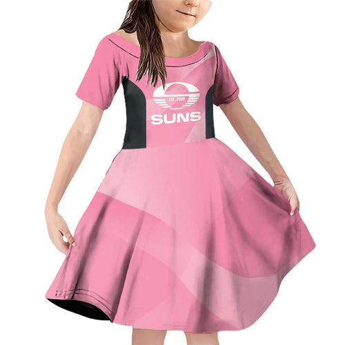Suns Football Custom Family Matching Off Shoulder Short Dress and Hawaiian Shirt Gold Coast Est 2009 Pink - Aussie Hoodie