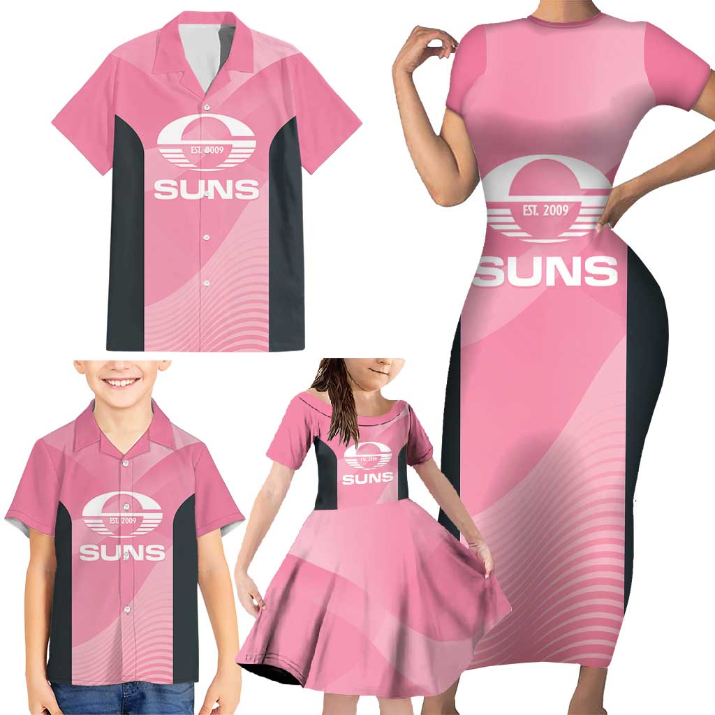 Suns Football Custom Family Matching Short Sleeve Bodycon Dress and Hawaiian Shirt Gold Coast Est 2009 Pink - Aussie Hoodie
