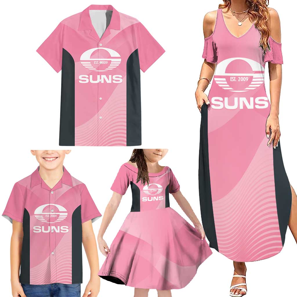 Suns Football Custom Family Matching Summer Maxi Dress and Hawaiian Shirt Gold Coast Est 2009 Pink - Aussie Hoodie