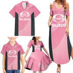 Suns Football Custom Family Matching Summer Maxi Dress and Hawaiian Shirt Gold Coast Est 2009 Pink - Aussie Hoodie