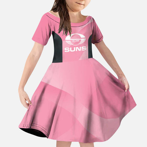 Suns Football Custom Kid Short Sleeve Dress Gold Coast Est 2009 Pink - Aussie Hoodie