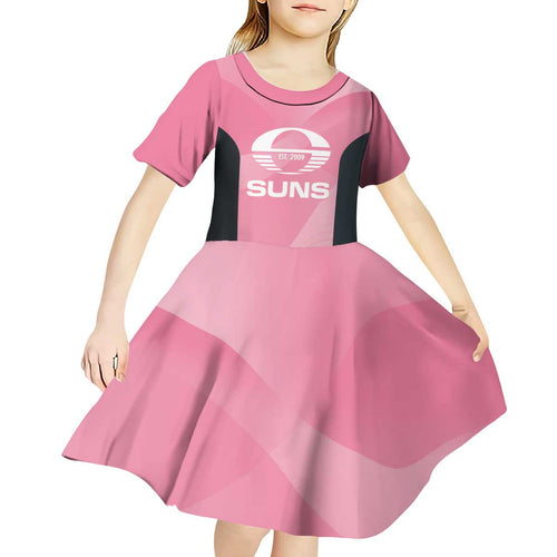 Suns Football Custom Kid Short Sleeve Dress Gold Coast Est 2009 Pink - Aussie Hoodie