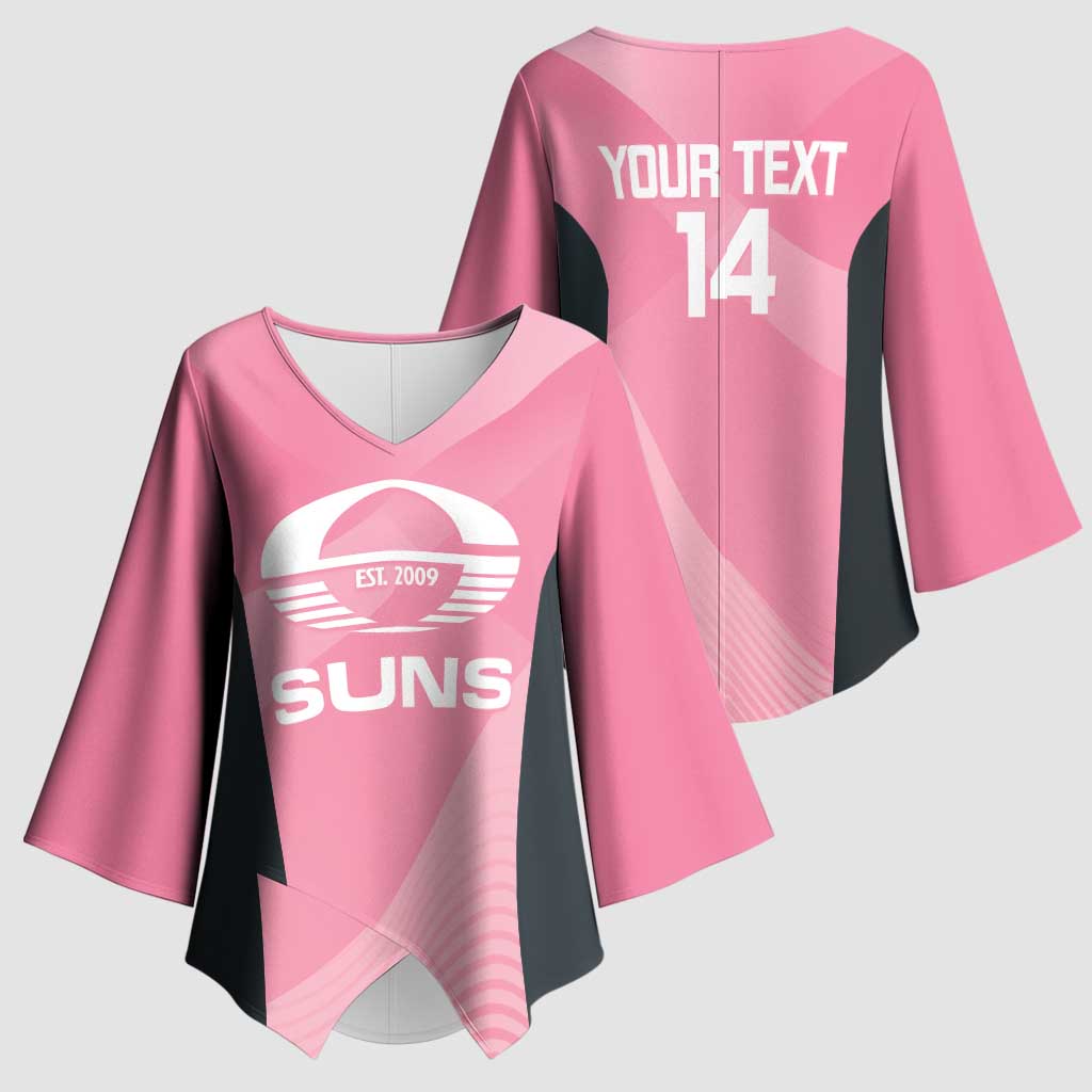 Suns Football Custom Kimono Sleeve Blouse Gold Coast Est 2009 Pink - Aussie Hoodie