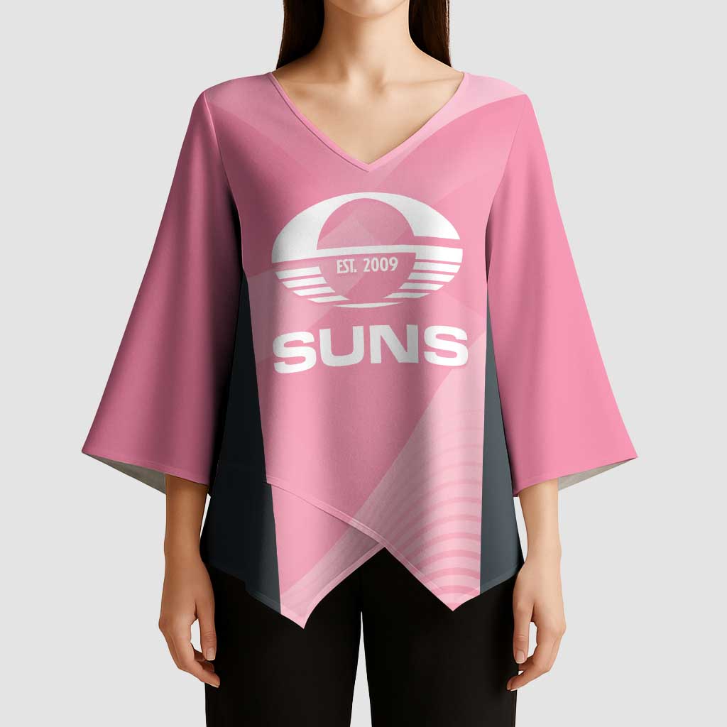 Suns Football Custom Kimono Sleeve Blouse Gold Coast Est 2009 Pink - Aussie Hoodie