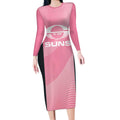 Suns Football Custom Long Sleeve Bodycon Dress Gold Coast Est 2009 Pink - Aussie Hoodie